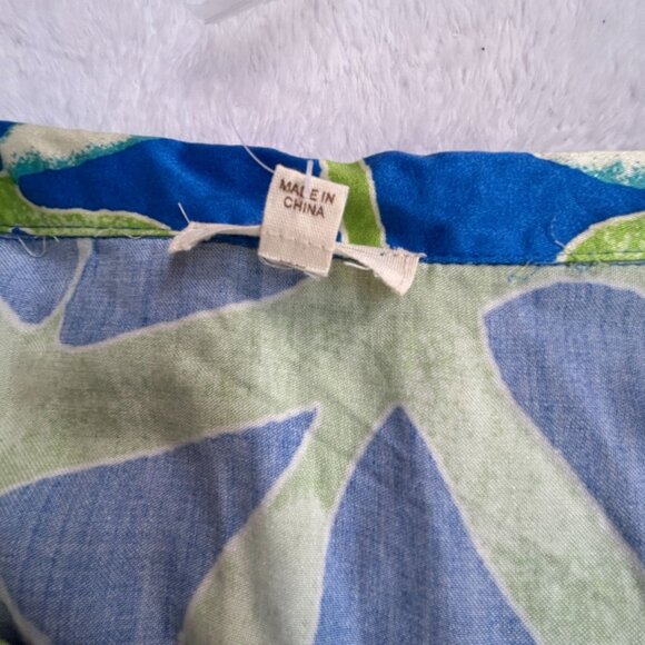 Haute Hippie Womens Tie-Front Button-Up Blouse XL Blue & Green Leaf Print NWOT - Picture 4 of 9